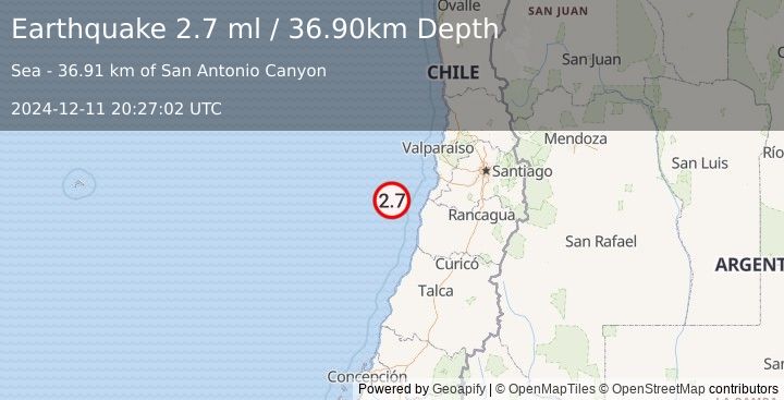 Earthquake OFFSHORE O'HIGGINS, CHILE (2.7 ml) (2024-12-11 20:27:02 UTC)