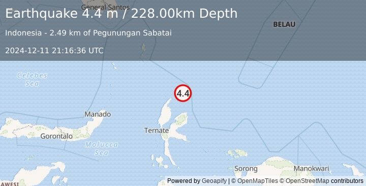 Earthquake HALMAHERA, INDONESIA (4.4 m) (2024-12-11 21:16:36 UTC)