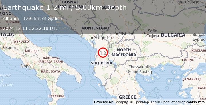 Earthquake ALBANIA (1.2 ml) (2024-12-11 22:22:18 UTC)