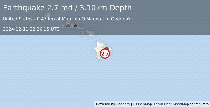 Earthquake ISLAND OF HAWAII, HAWAII (2.7 md) (2024-12-11 22:26:15 UTC)