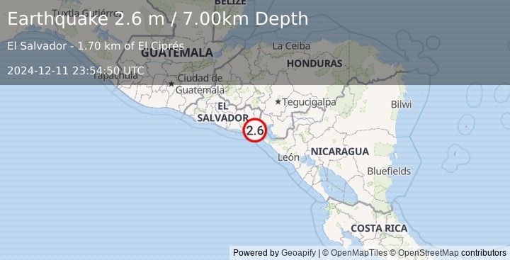 Earthquake EL SALVADOR (2.6 m) (2024-12-11 23:54:50 UTC)