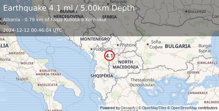 Earthquake KOSOVO (4.1 ml) (2024-12-12 00:46:05 UTC)