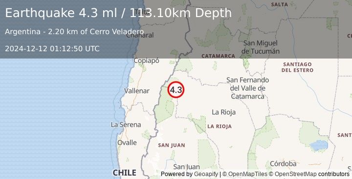 Earthquake LA RIOJA, ARGENTINA (4.3 ml) (2024-12-12 01:12:50 UTC)