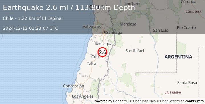 Earthquake LIBERTADOR O'HIGGINS, CHILE (2.6 ml) (2024-12-12 01:23:07 UTC)