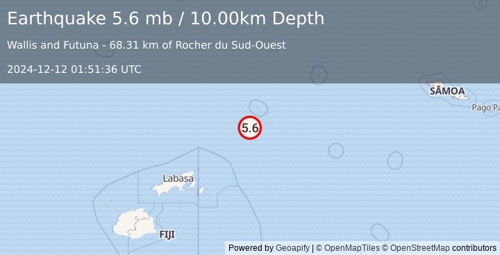 Earthquake FIJI REGION (5.6 mb) (2024-12-12 01:51:34 UTC)