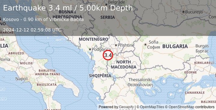 Earthquake KOSOVO (3.2 ml) (2024-12-12 02:59:08 UTC)