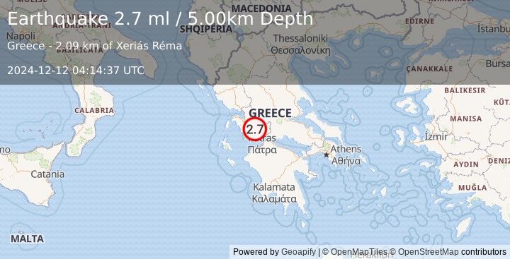 Earthquake GREECE (2.7 ml) (2024-12-12 04:14:37 UTC)