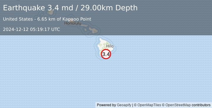 Earthquake ISLAND OF HAWAII, HAWAII (3.4 md) (2024-12-12 05:19:17 UTC)