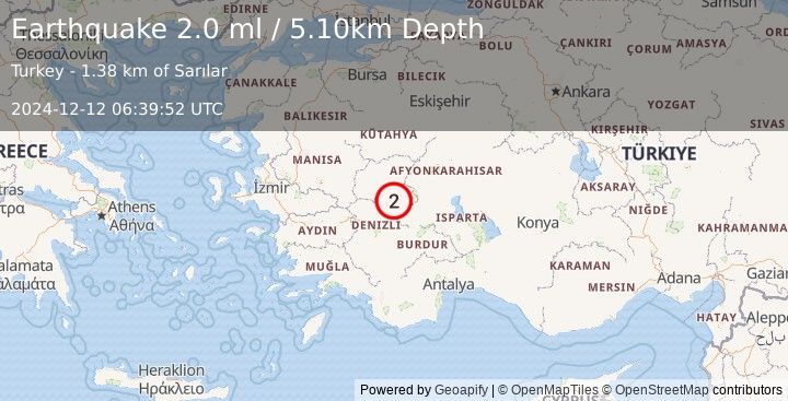 Earthquake WESTERN TURKEY (2.0 ml) (2024-12-12 06:39:52 UTC)