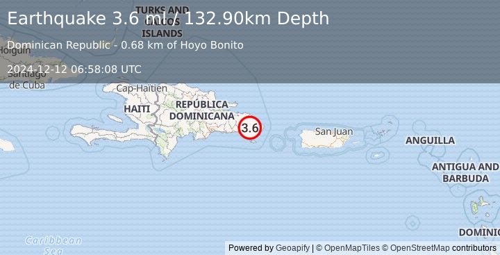 Earthquake DOMINICAN REPUBLIC (3.6 ml) (2024-12-12 06:58:08 UTC)