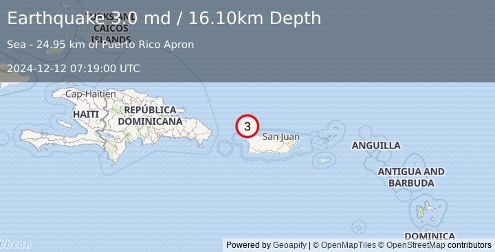 Earthquake PUERTO RICO REGION (3.0 md) (2024-12-12 07:19:00 UTC)