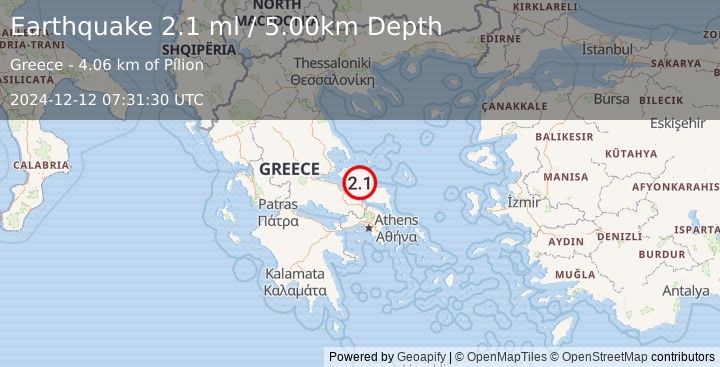 Earthquake GREECE (2.1 ml) (2024-12-12 07:31:30 UTC)