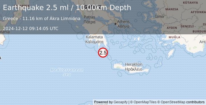 Earthquake SOUTHERN GREECE (2.7 ml) (2024-12-12 09:14:03 UTC)