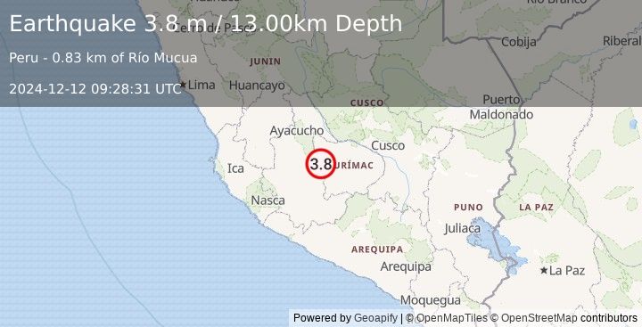 Earthquake CENTRAL PERU (3.8 m) (2024-12-12 09:28:31 UTC)