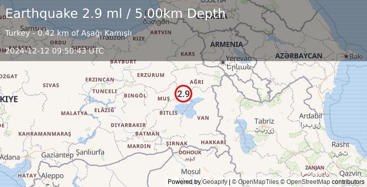 Earthquake EASTERN TURKEY (2.9 ml) (2024-12-12 09:50:43 UTC)