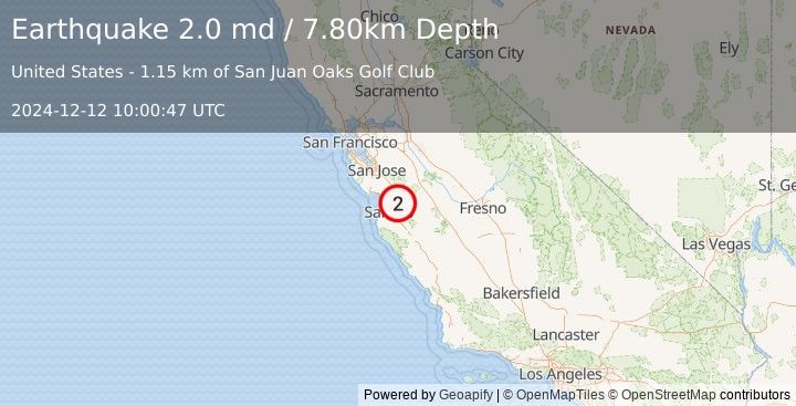 Earthquake CENTRAL CALIFORNIA (2.0 md) (2024-12-12 10:00:47 UTC)