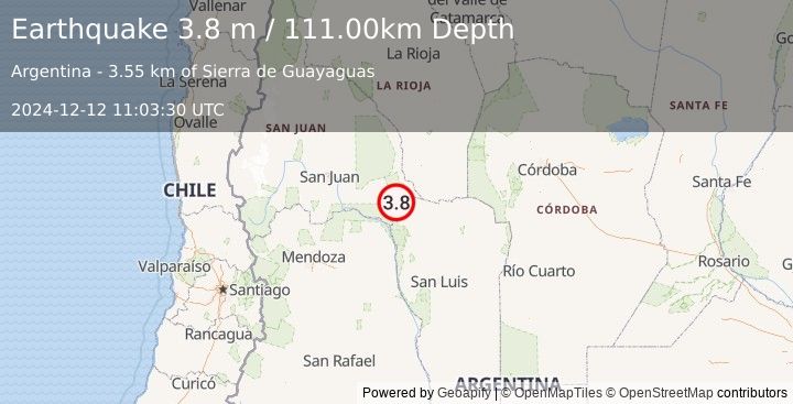 Earthquake SAN LUIS, ARGENTINA (3.8 m) (2024-12-12 11:03:30 UTC)