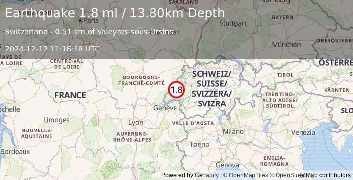 Earthquake SWITZERLAND (1.8 ml) (2024-12-12 11:16:38 UTC)