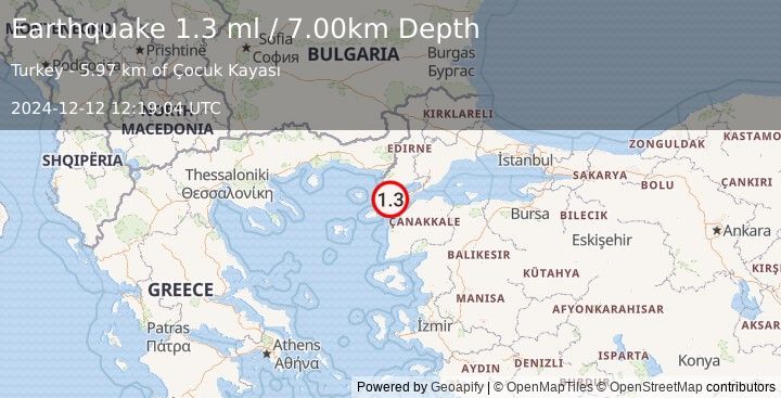 Earthquake WESTERN TURKEY (1.3 ml) (2024-12-12 12:19:04 UTC)