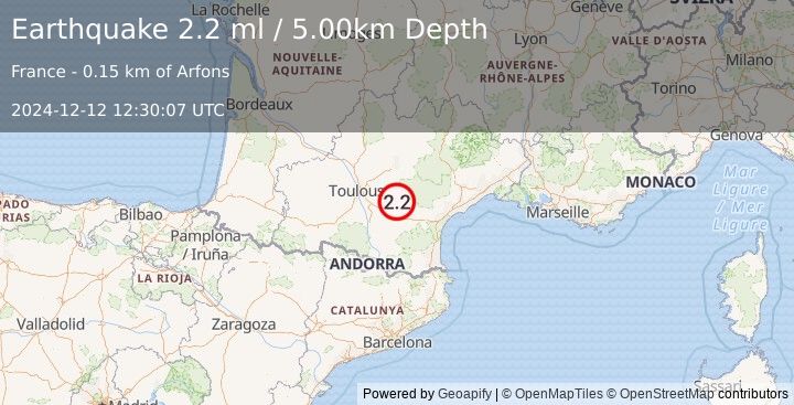 Earthquake FRANCE (2.1 ml) (2024-12-12 12:30:06 UTC)