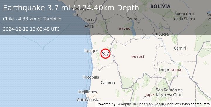 Earthquake TARAPACA, CHILE (3.6 ml) (2024-12-12 13:03:49 UTC)