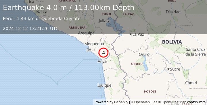 Earthquake SOUTHERN PERU (4.0 m) (2024-12-12 13:21:26 UTC)