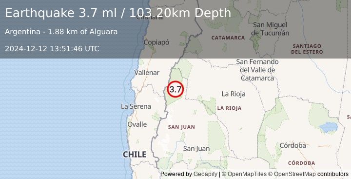 Earthquake SAN JUAN, ARGENTINA (3.7 ml) (2024-12-12 13:51:46 UTC)