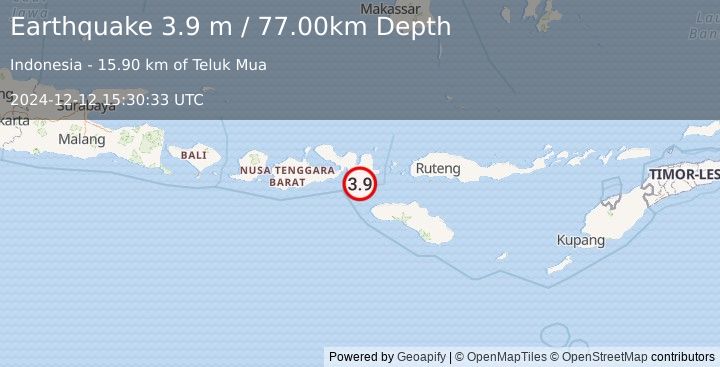 Earthquake SUMBAWA REGION, INDONESIA (3.9 m) (2024-12-12 15:30:33 UTC)