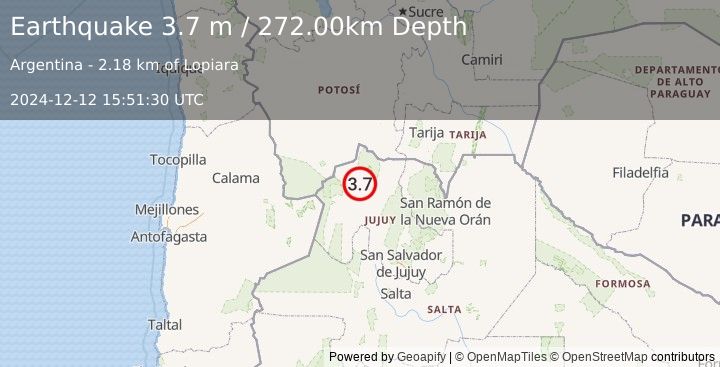 Earthquake JUJUY, ARGENTINA (3.7 m) (2024-12-12 15:51:30 UTC)