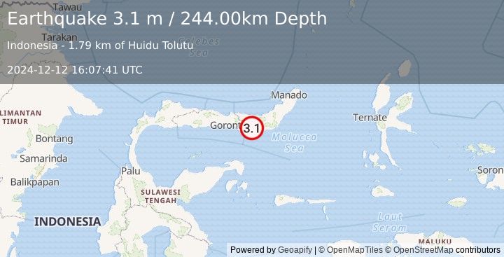 Earthquake MINAHASA, SULAWESI, INDONESIA (3.1 m) (2024-12-12 16:07:41 UTC)