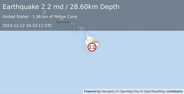 Earthquake ISLAND OF HAWAII, HAWAII (2.2 md) (2024-12-12 16:33:11 UTC)