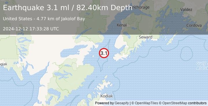 Earthquake SOUTHERN ALASKA (3.1 ml) (2024-12-12 17:33:28 UTC)