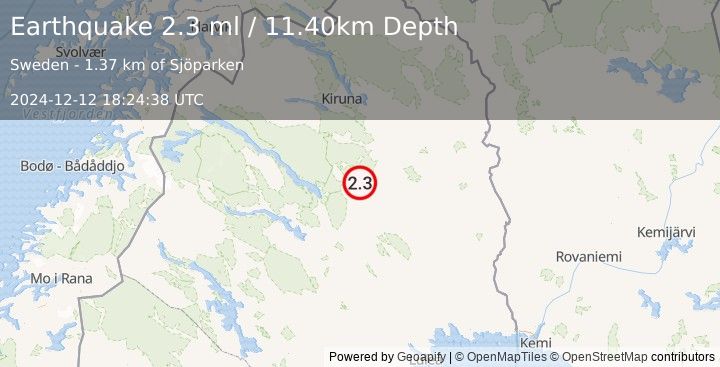 Earthquake SWEDEN (2.2 ml) (2024-12-12 18:24:32 UTC)