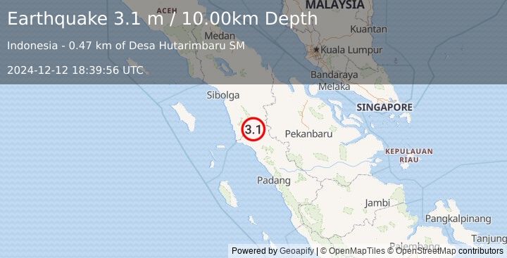 Earthquake NORTHERN SUMATRA, INDONESIA (3.1 m) (2024-12-12 18:39:56 UTC)