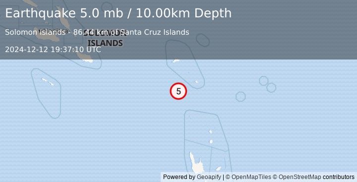 Earthquake SANTA CRUZ ISLANDS (5.0 mb) (2024-12-12 19:37:10 UTC)