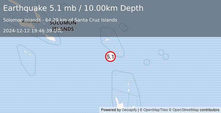 Earthquake SANTA CRUZ ISLANDS (5.1 mb) (2024-12-12 19:46:39 UTC)