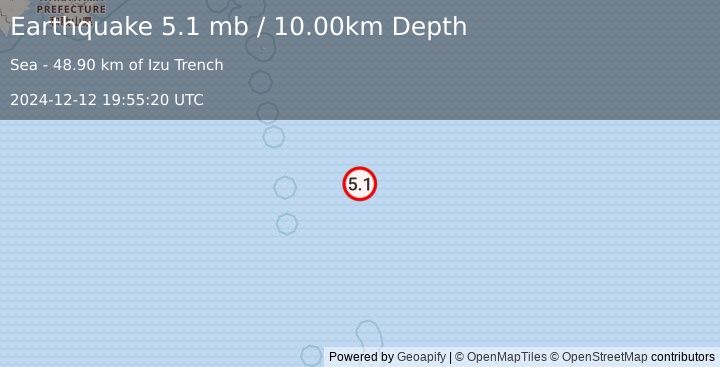 Earthquake IZU ISLANDS, JAPAN REGION (5.1 mb) (2024-12-12 19:55:20 UTC)