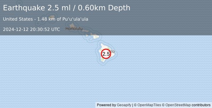 Earthquake ISLAND OF HAWAII, HAWAII (2.5 ml) (2024-12-12 20:30:52 UTC)