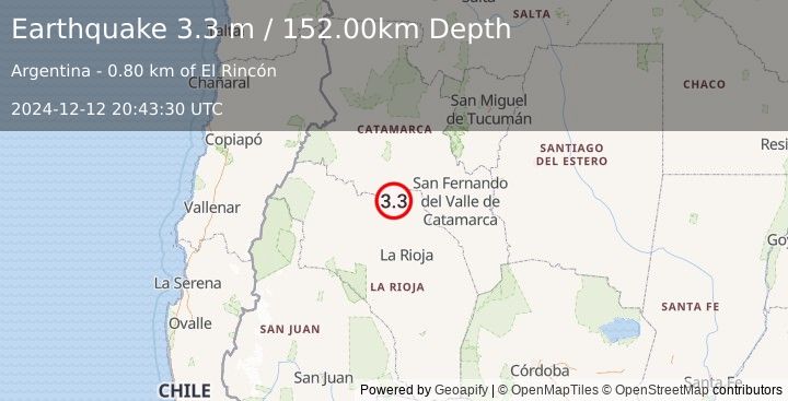 Earthquake LA RIOJA, ARGENTINA (3.3 m) (2024-12-12 20:43:30 UTC)