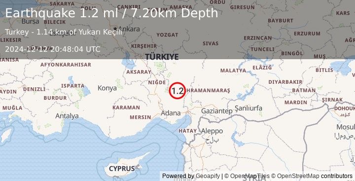 Earthquake CENTRAL TURKEY (1.2 ml) (2024-12-12 20:48:04 UTC)