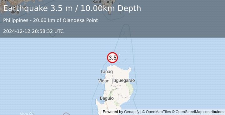 Earthquake BABUYAN ISL REGION, PHILIPPINES (3.5 m) (2024-12-12 20:58:32 UTC)