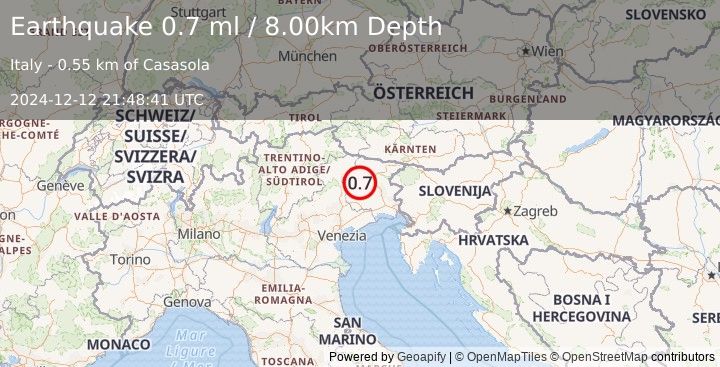 Earthquake NORTHERN ITALY (0.7 ml) (2024-12-12 21:48:41 UTC)