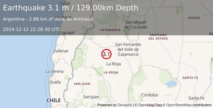 Earthquake LA RIOJA, ARGENTINA (3.1 m) (2024-12-12 22:28:30 UTC)