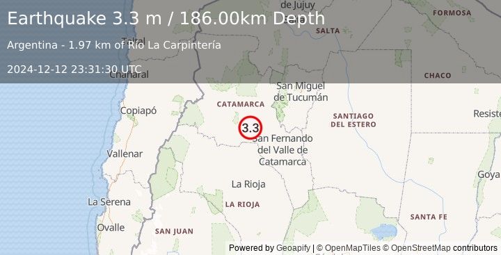 Earthquake CATAMARCA, ARGENTINA (3.3 m) (2024-12-12 23:31:30 UTC)