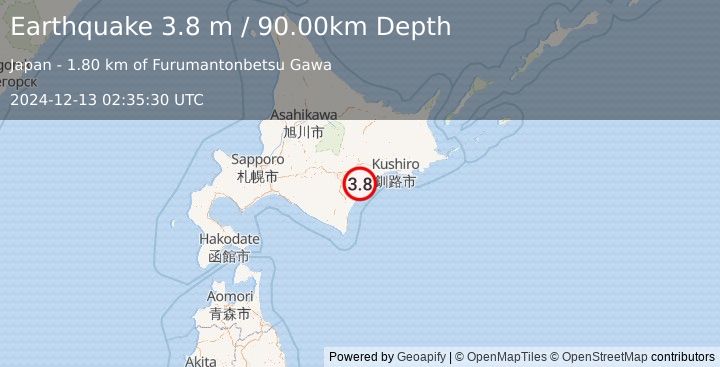 Earthquake HOKKAIDO, JAPAN REGION (3.8 m) (2024-12-13 02:35:30 UTC)