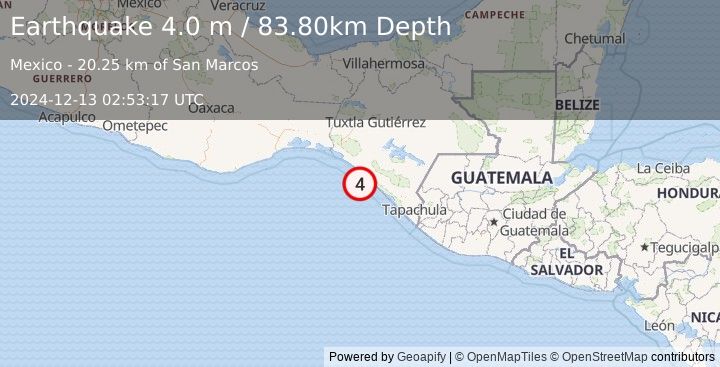 Earthquake OFFSHORE CHIAPAS, MEXICO (4.0 m) (2024-12-13 02:53:17 UTC)