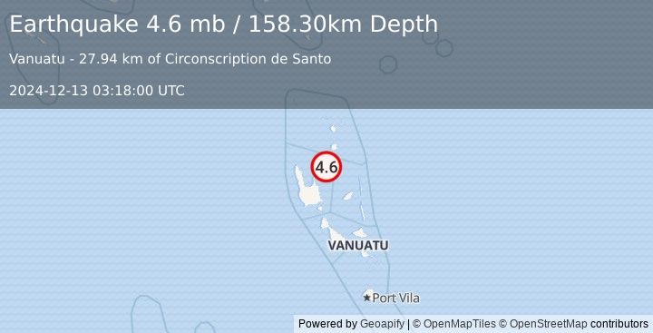 Earthquake VANUATU (4.6 mb) (2024-12-13 03:18:00 UTC)