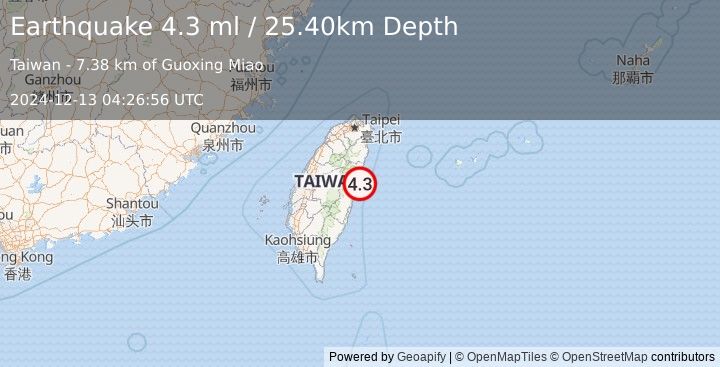 Earthquake TAIWAN (4.3 ml) (2024-12-13 04:26:56 UTC)