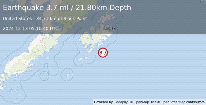 Earthquake KODIAK ISLAND REGION, ALASKA (3.7 ml) (2024-12-13 05:10:40 UTC)