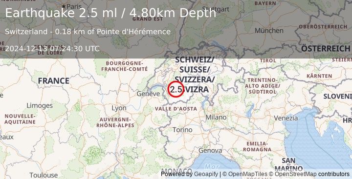 Earthquake SWITZERLAND (2.5 ml) (2024-12-13 07:24:30 UTC)